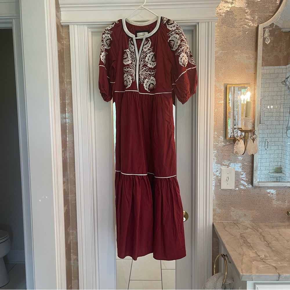 Red Tiered Puff Sleeve Midi Sundress